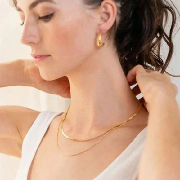 Anthropologie Layered Gold Herringbone Chain Necklace - Picture 3 of 3